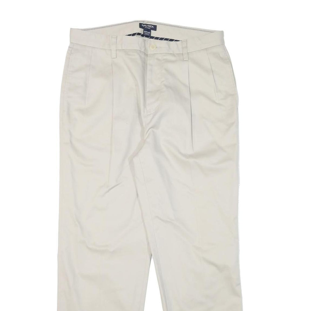 NAUTICA Mens Cotton Blend Cream Regular Straight Trousers W33 L30 Classic Style