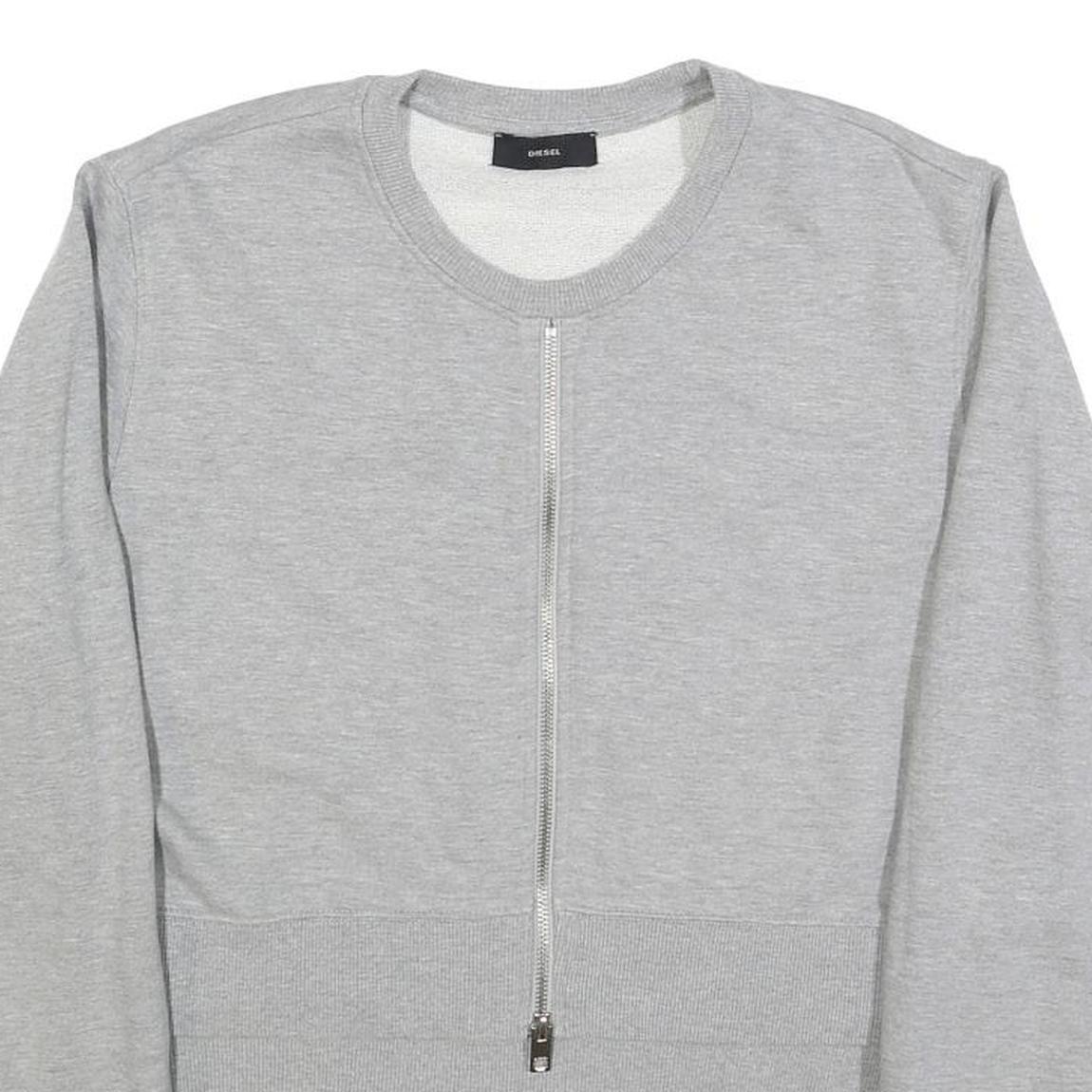 DIESEL Womens Grey Cotton Blend Crew Neck S Zip Up Sweatshirt Casual