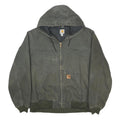 CARHARTT Mens Green Cotton Zip Hooded Jacket L Workwear Heavyweight Durable