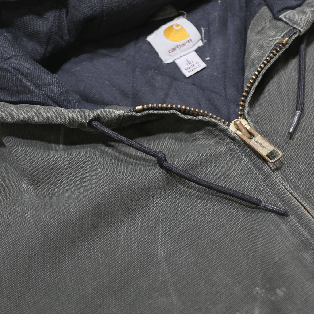 CARHARTT Mens Green Cotton Zip Hooded Jacket L Workwear Heavyweight Durable