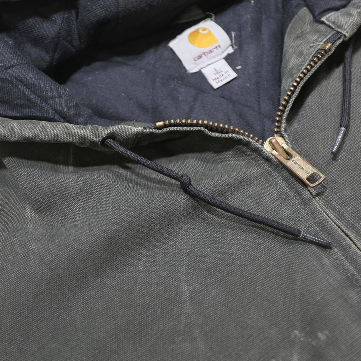 CARHARTT Mens Green Cotton Zip Hooded Jacket L Workwear Heavyweight Durable