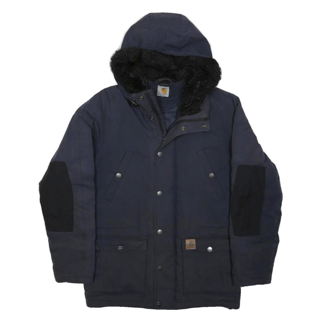CARHARTT Mens Navy Blue Outdoor Jacket S Polyester Blend Zip Hooded Plain
