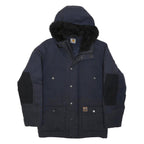 CARHARTT Mens Navy Blue Outdoor Jacket S Polyester Blend Zip Hooded Plain