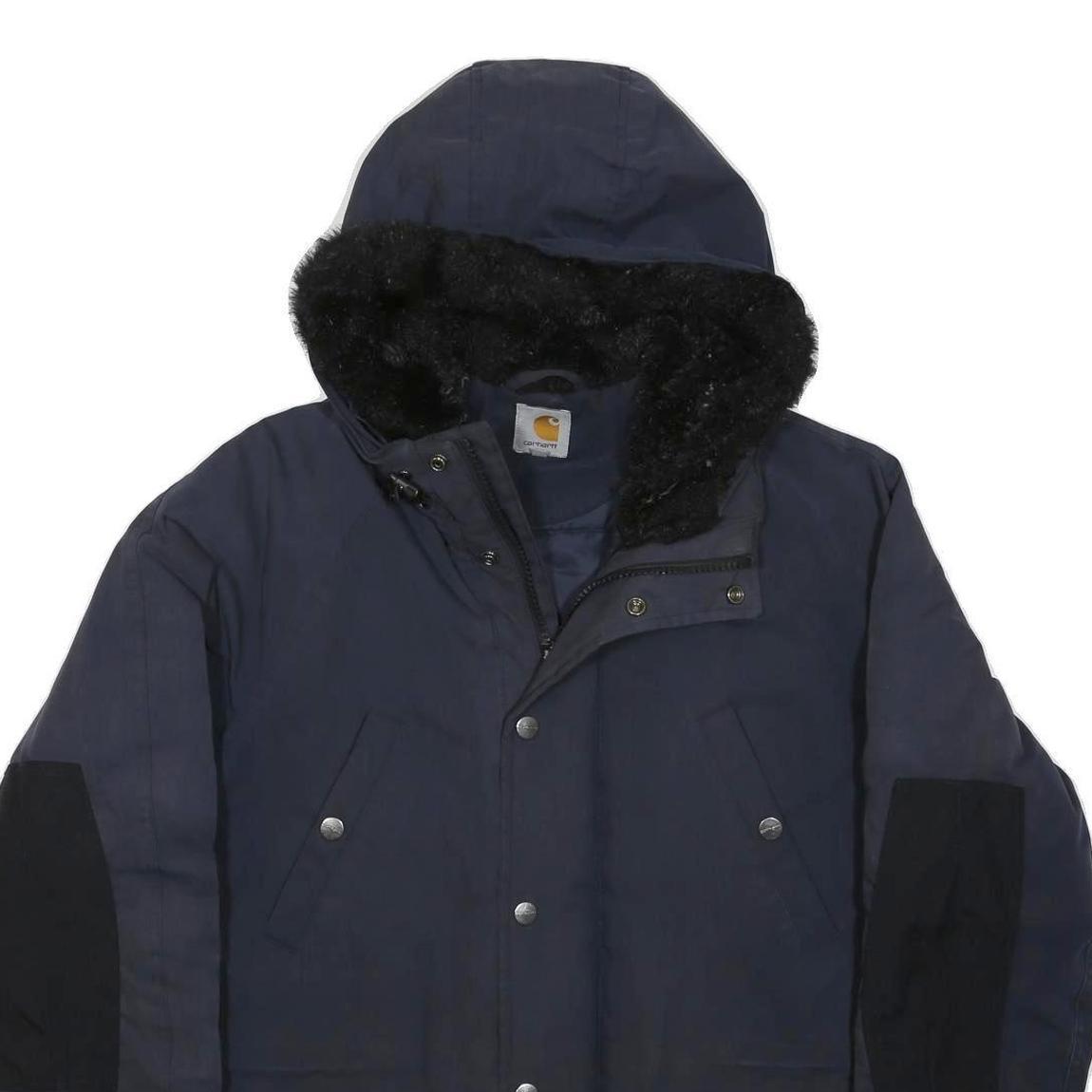 CARHARTT Mens Navy Blue Outdoor Jacket S Polyester Blend Zip Hooded Plain