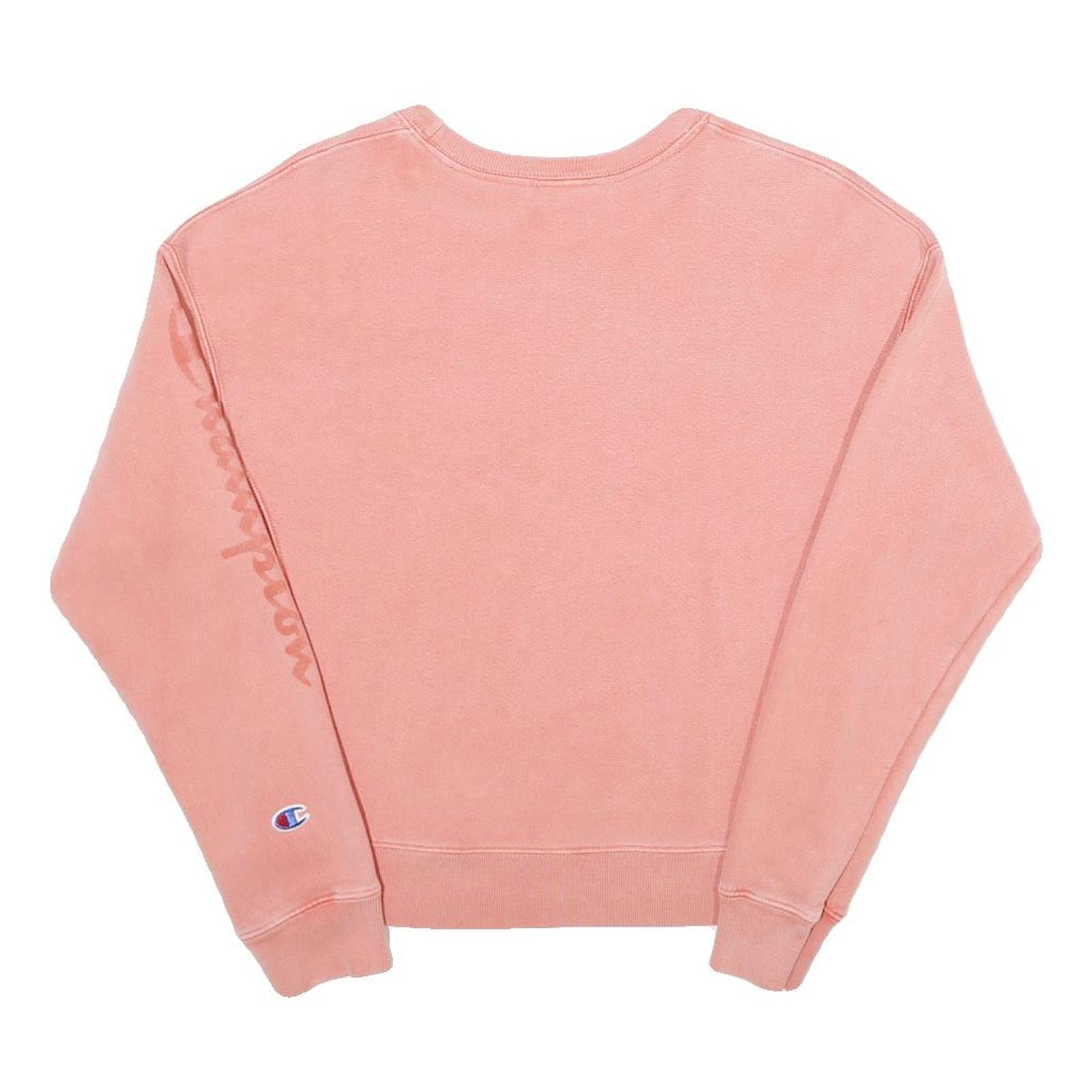 CHAMPION REVERSE WEAVE Womens Pink Cotton Blend Crew Neck Sweatshirt S Logo