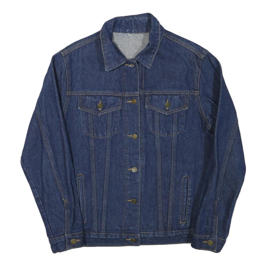Womens Blue Cotton Blend Denim Jacket M Button Closure Classic Plain
