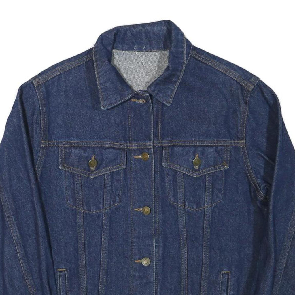 Womens Blue Cotton Blend Denim Jacket M Button Closure Classic Plain