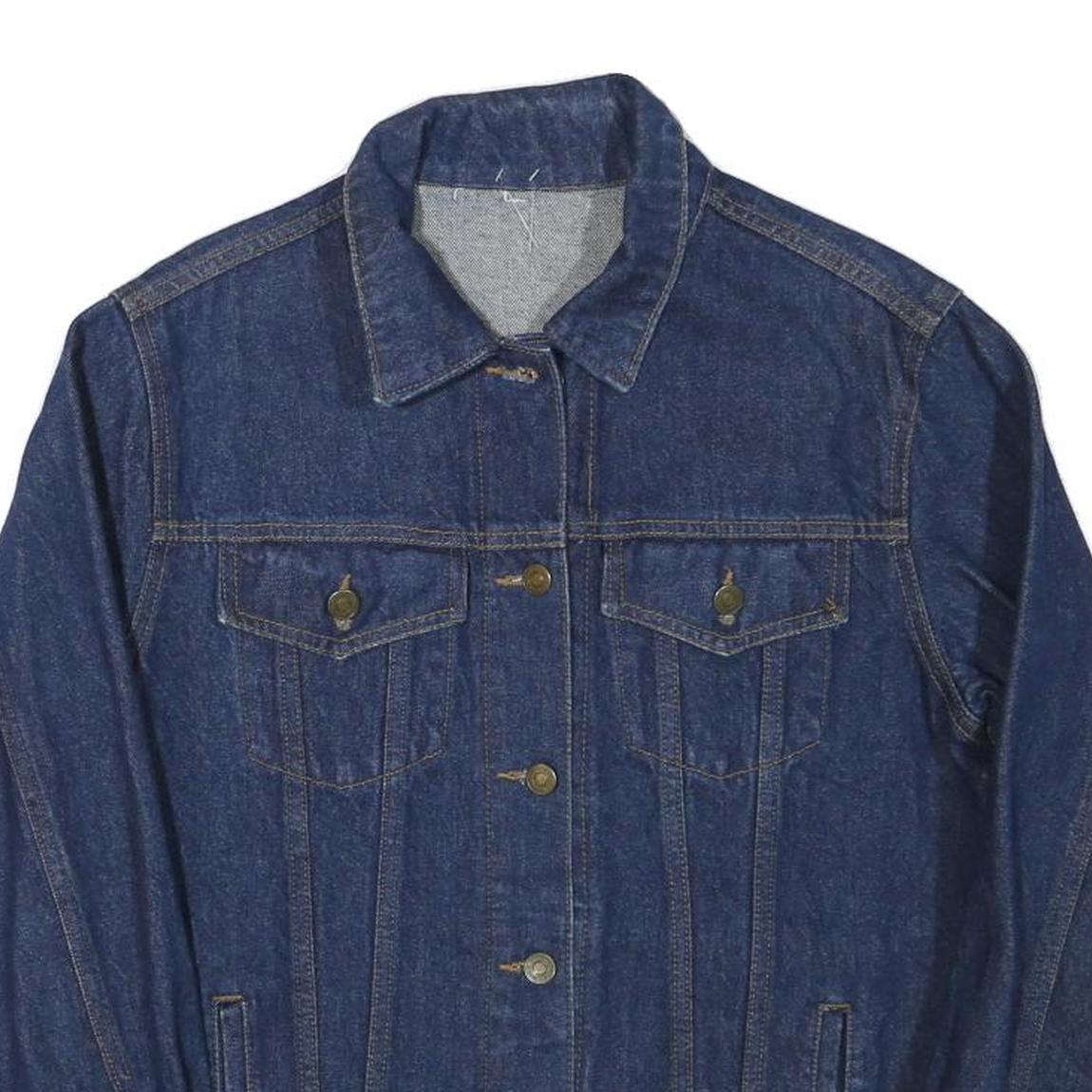 Womens Blue Cotton Blend Denim Jacket M Button Closure Classic Plain