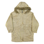MARIEL Womens Beige & Gold Hooded Zip Jacket M Nylon Shiny Finish Casual