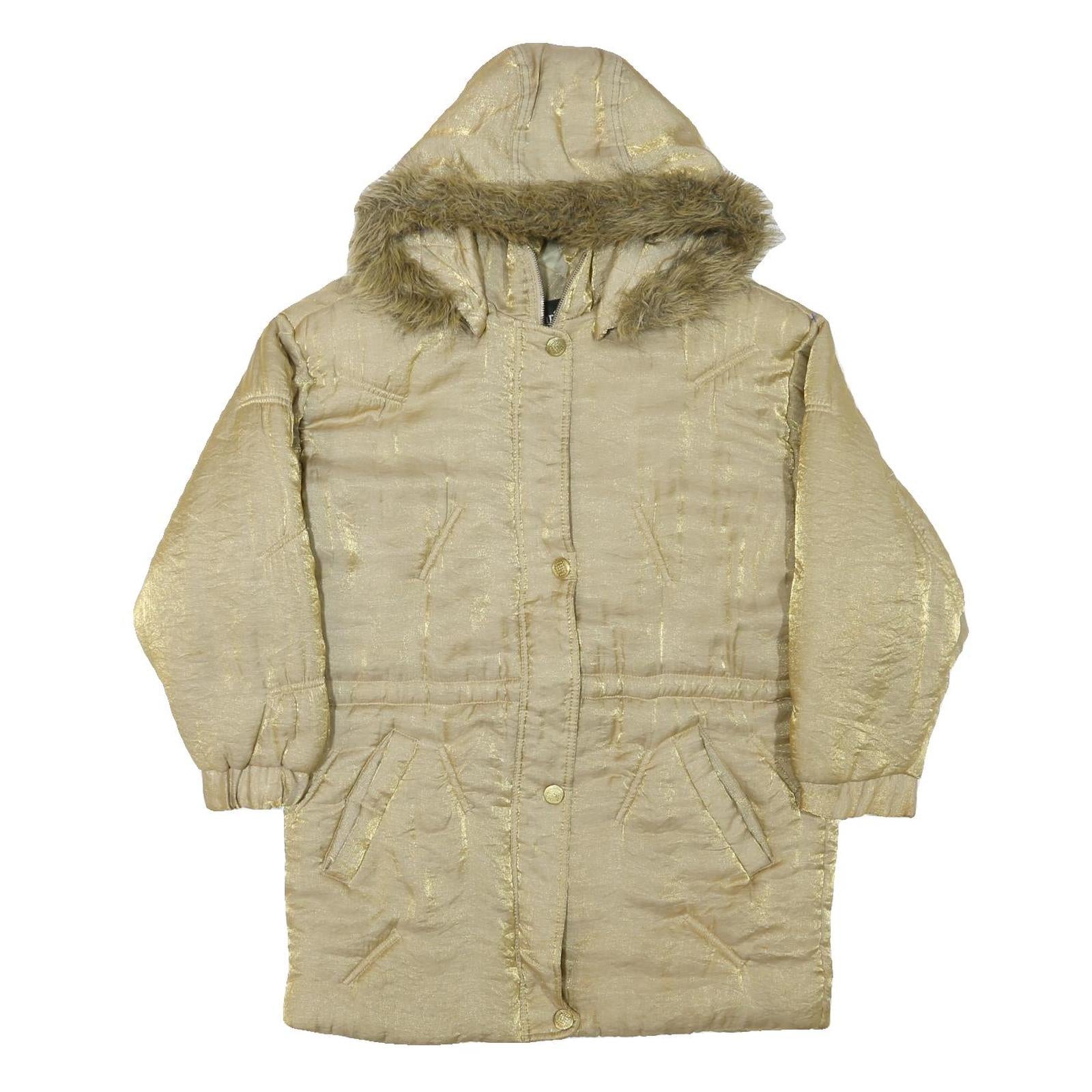 MARIEL Womens Beige & Gold Hooded Zip Jacket M Nylon Shiny Finish Casual