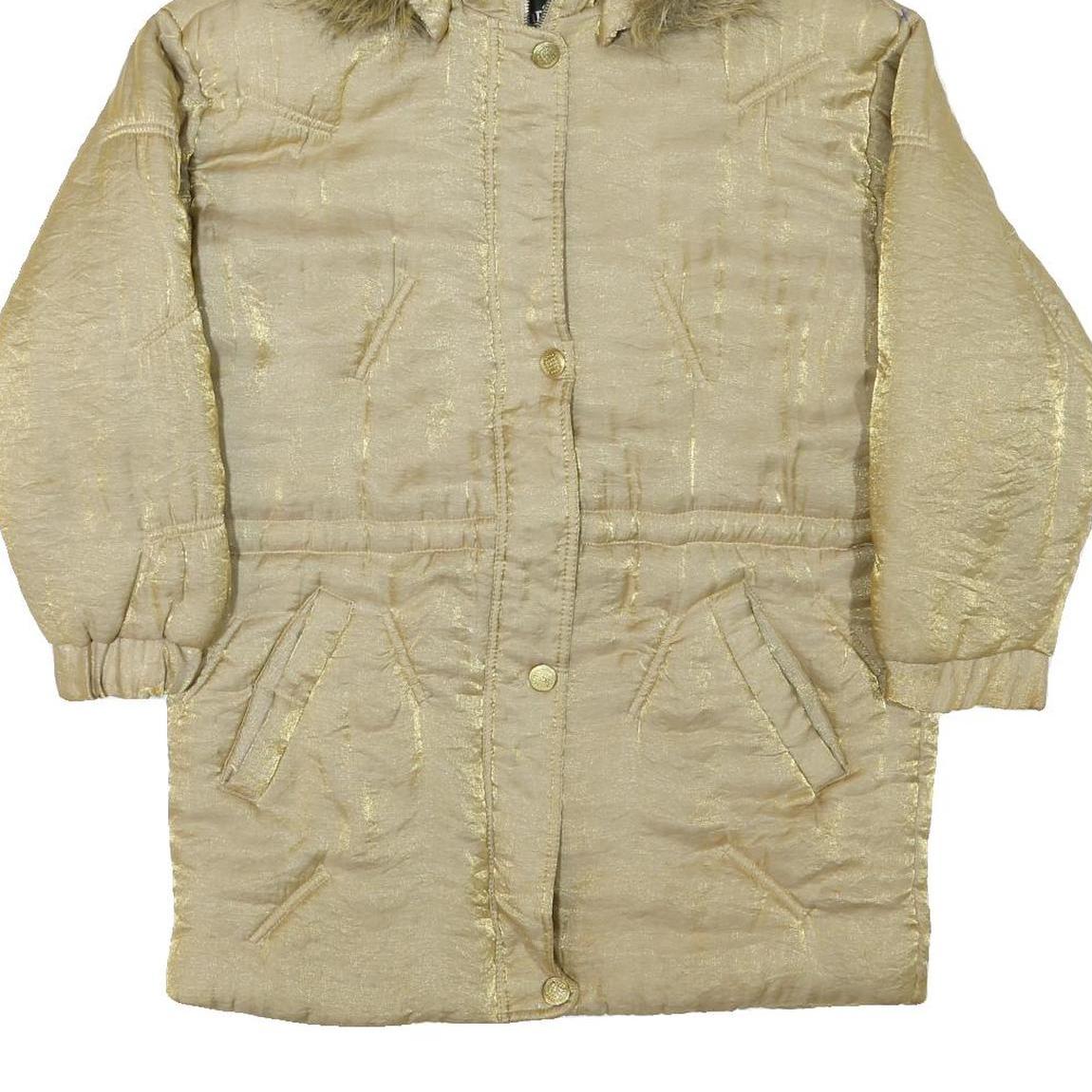 MARIEL Womens Beige & Gold Hooded Zip Jacket M Nylon Shiny Finish Casual