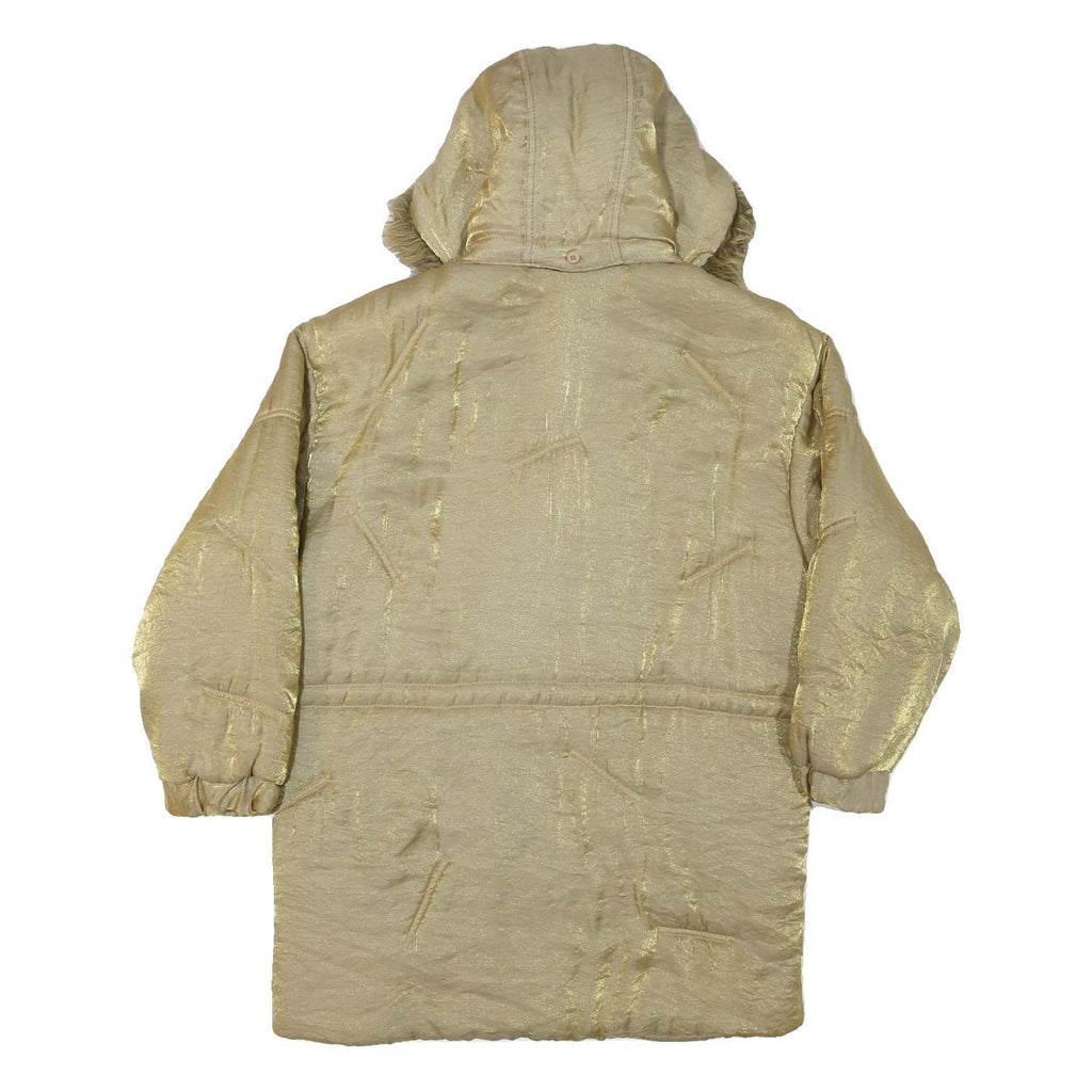 MARIEL Womens Beige & Gold Hooded Zip Jacket M Nylon Shiny Finish Casual