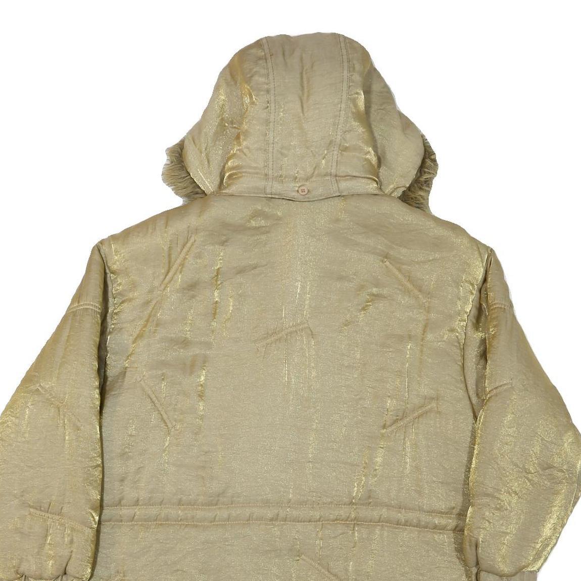 MARIEL Womens Beige & Gold Hooded Zip Jacket M Nylon Shiny Finish Casual