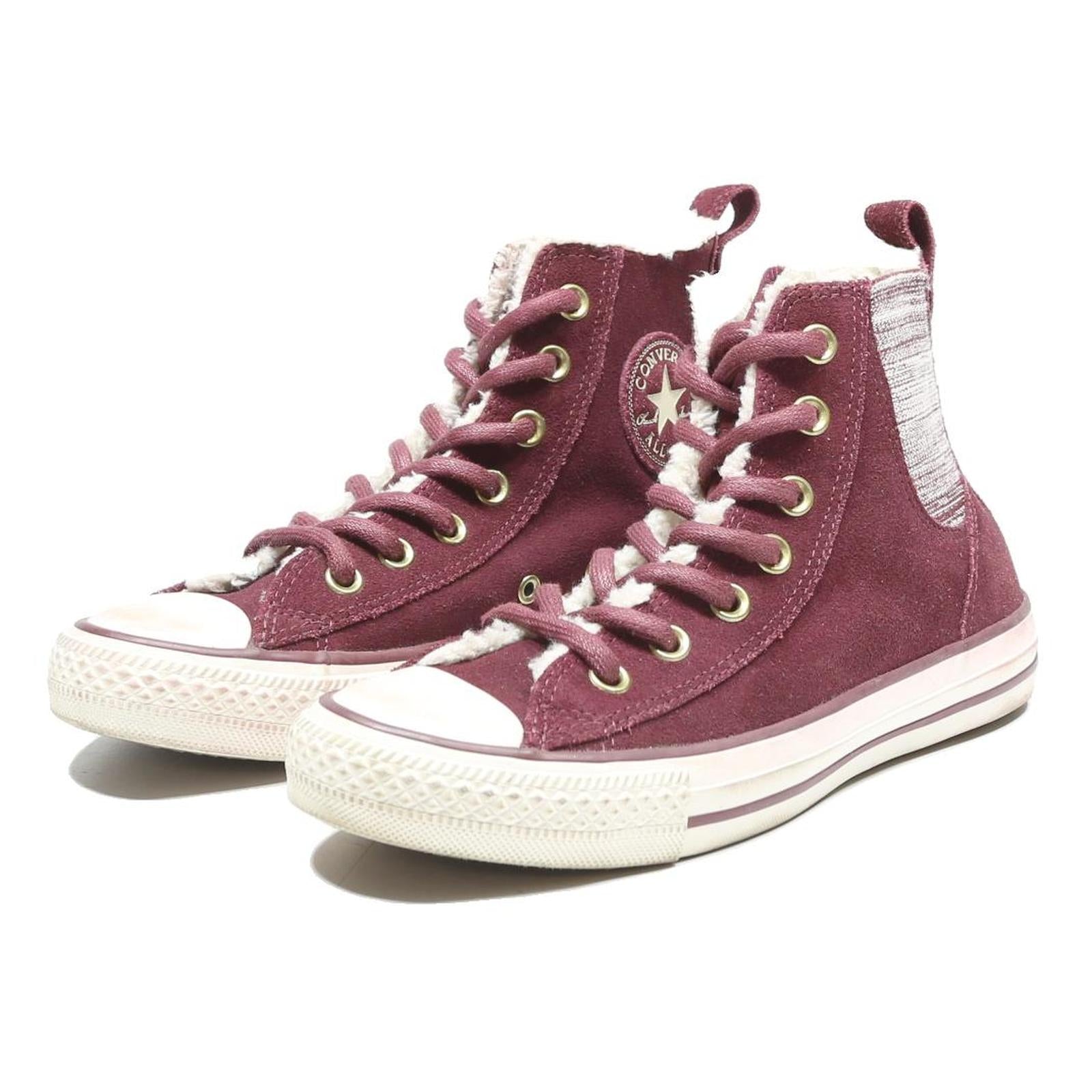 CONVERSE Womens Lace-Up Trainers Boots Burgundy Leather UK 4.5 Casual Fashion