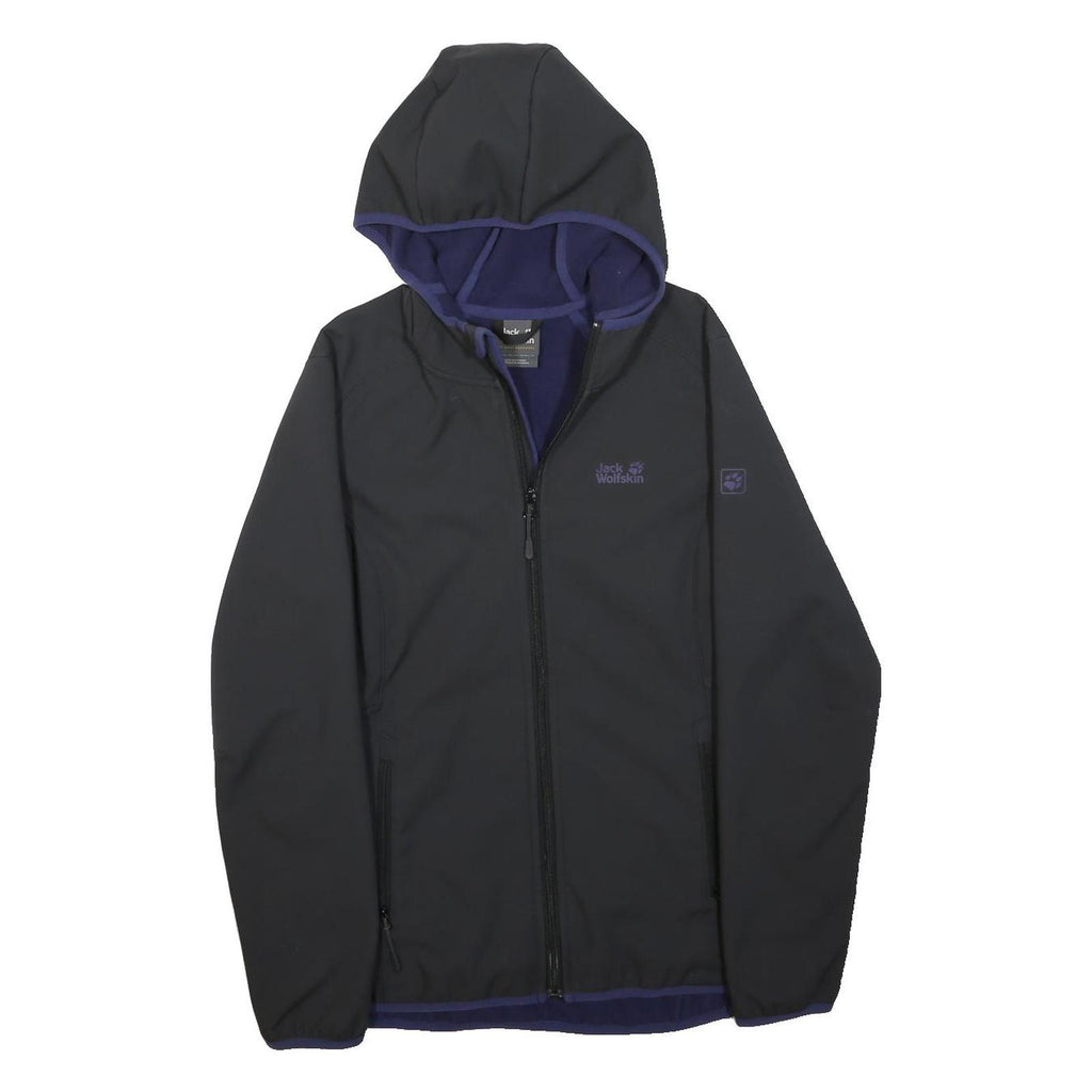 JACK WOLFSKIN Mens Black Navy Hooded Jacket S Polyester Zip Outdoor Lightweight