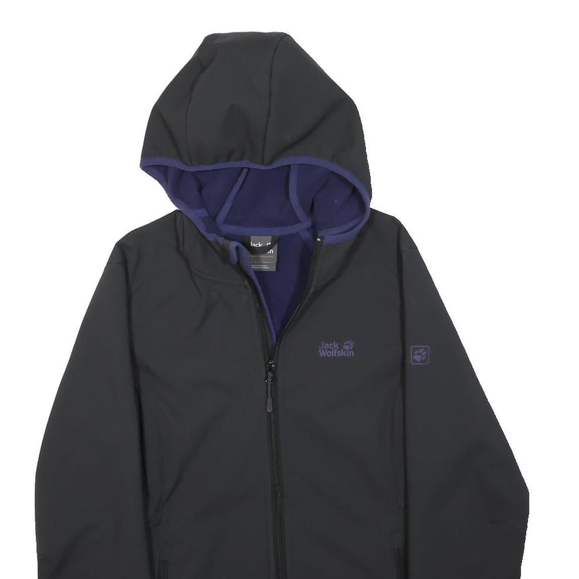 JACK WOLFSKIN Mens Black Navy Hooded Jacket S Polyester Zip Outdoor Lightweight