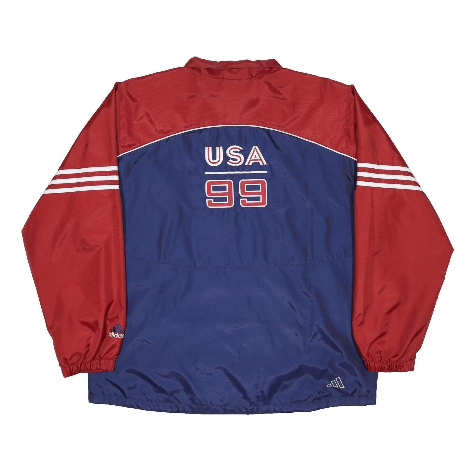 ADIDAS Womens Red & Blue USA 1999 Fifa Nylon Zip Jacket L Sports Team Trackwear