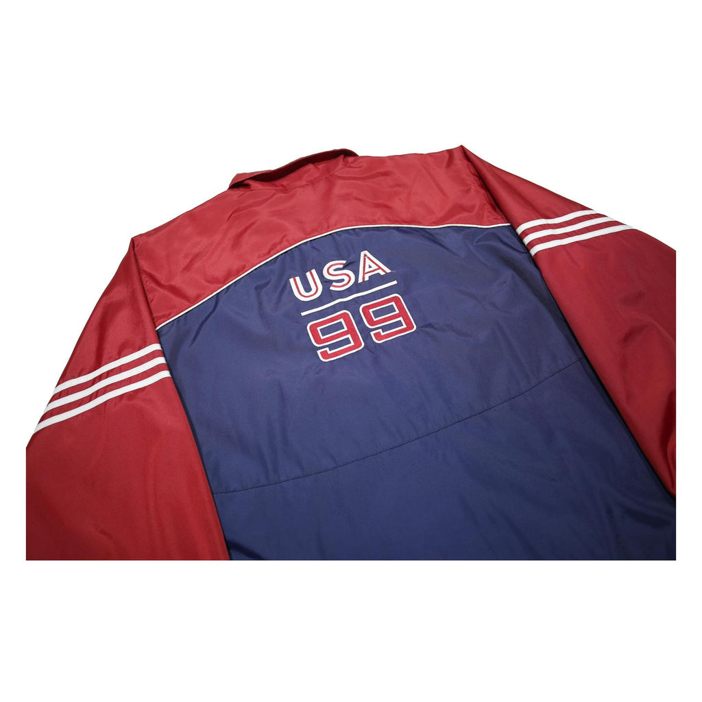 ADIDAS Womens Red & Blue USA 1999 Fifa Nylon Zip Jacket L Sports Team Trackwear