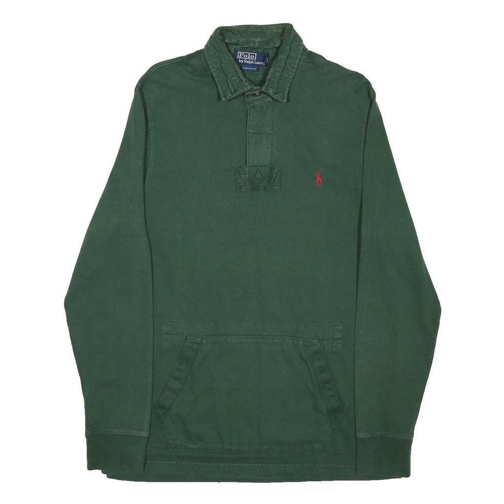 POLO RALPH LAUREN Mens Green Long Sleeve Plain M Cotton Polo Shirt