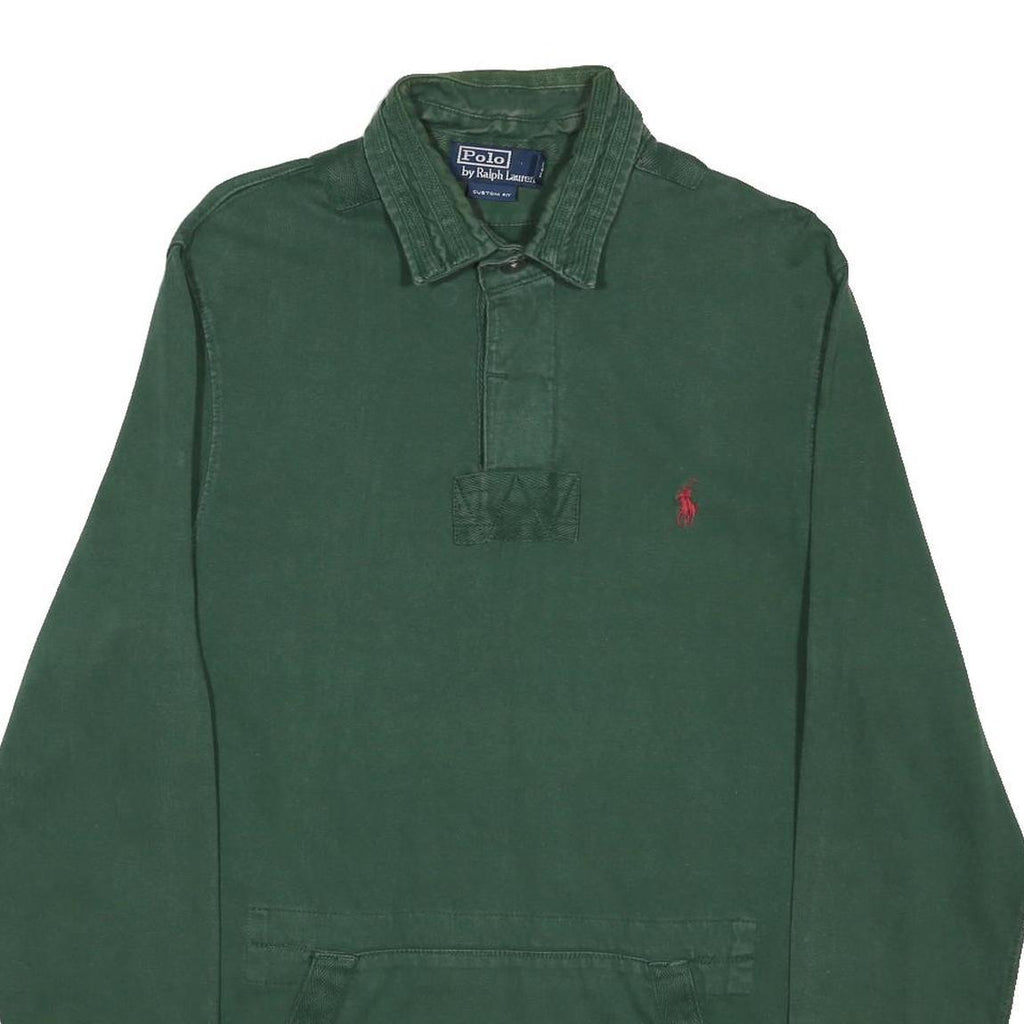 POLO RALPH LAUREN Mens Green Long Sleeve Plain M Cotton Polo Shirt