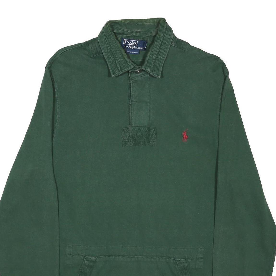 POLO RALPH LAUREN Mens Green Long Sleeve Plain M Cotton Polo Shirt