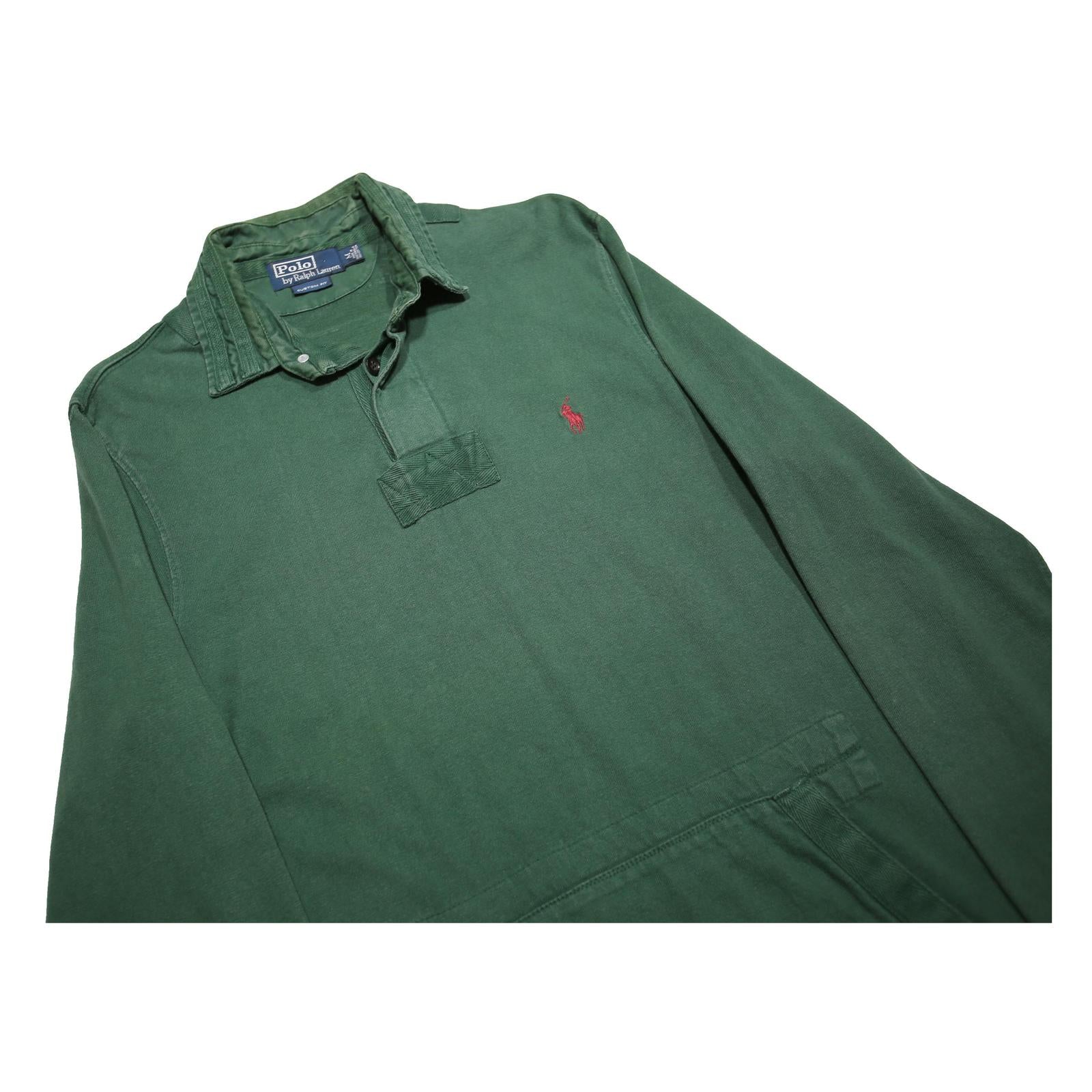 POLO RALPH LAUREN Mens Green Long Sleeve Plain M Cotton Polo Shirt