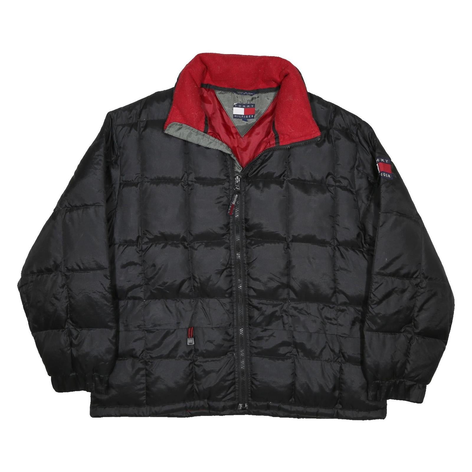 TOMMY HILFIGER Mens Black Nylon Puffer Jacket L Quilted Zip Closure Casual
