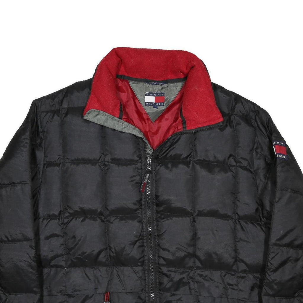 TOMMY HILFIGER Mens Black Nylon Puffer Jacket L Quilted Zip Closure Casual