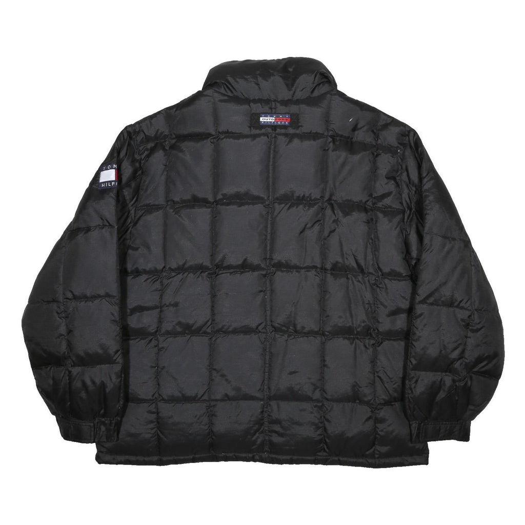 TOMMY HILFIGER Mens Black Nylon Puffer Jacket L Quilted Zip Closure Casual