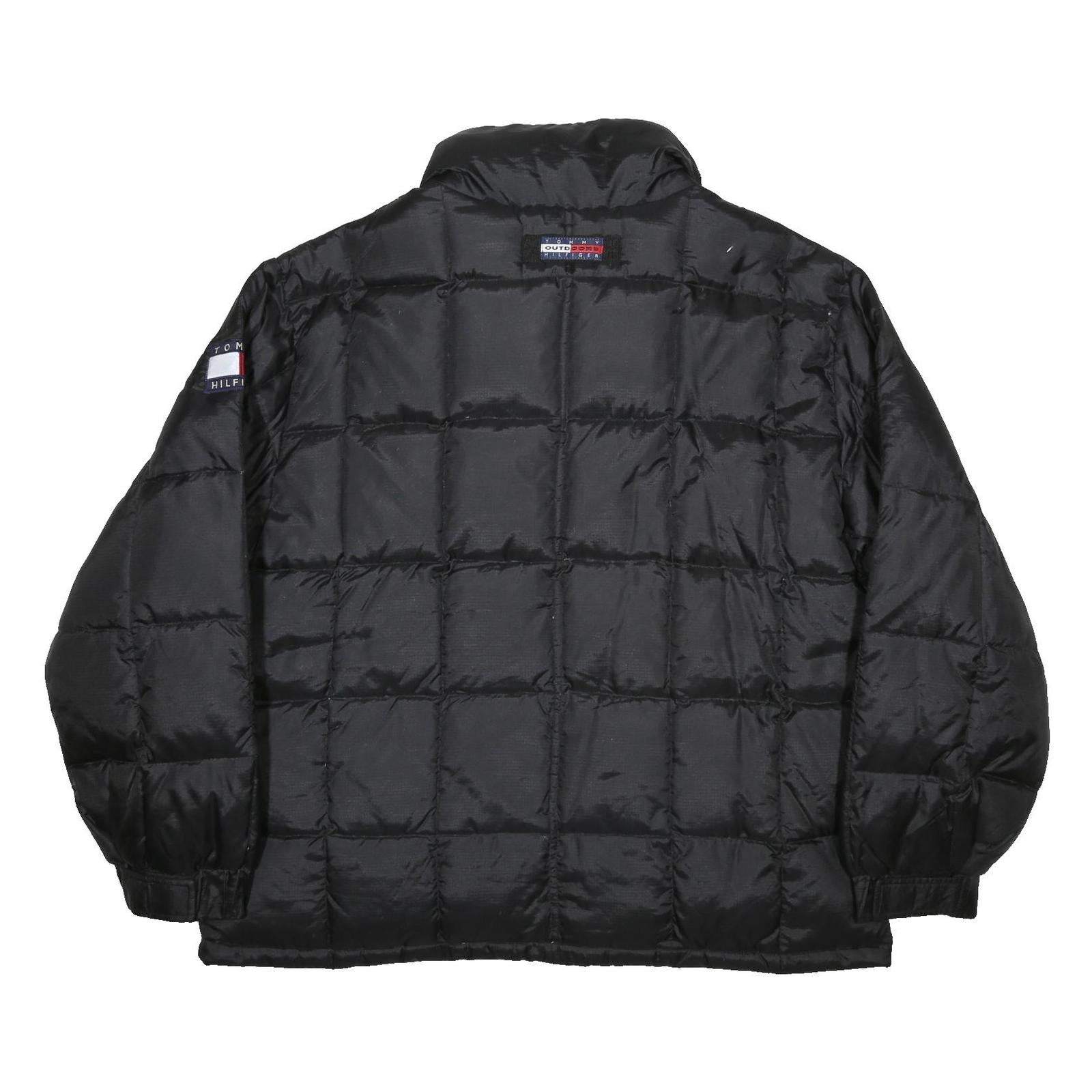 TOMMY HILFIGER Mens Black Nylon Puffer Jacket L Quilted Zip Closure Casual