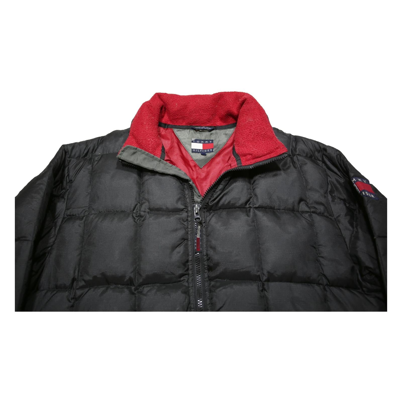 TOMMY HILFIGER Mens Black Nylon Puffer Jacket L Quilted Zip Closure Casual