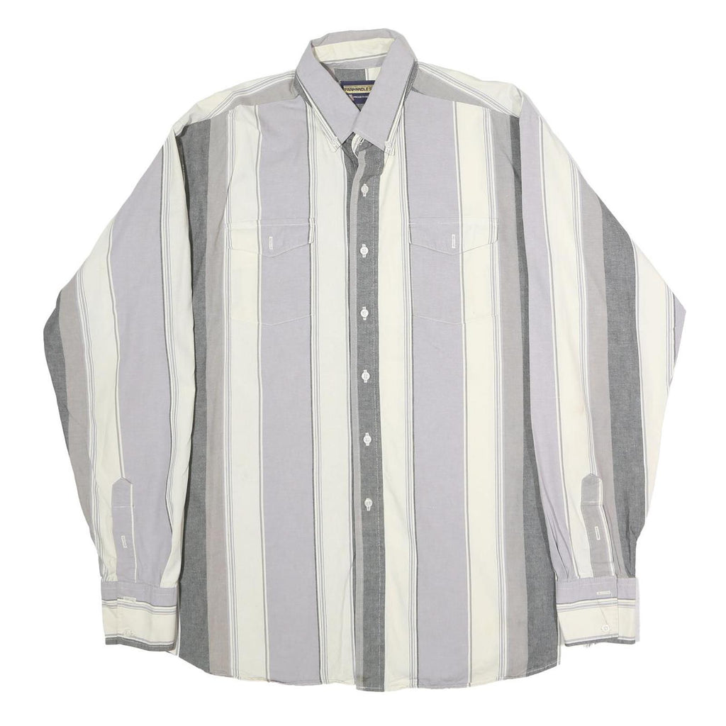 PANHANDLE SLIM Mens Grey & White Striped Cotton Shirt XL Button Down Casual
