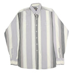 PANHANDLE SLIM Mens Grey & White Striped Cotton Shirt XL Button Down Casual