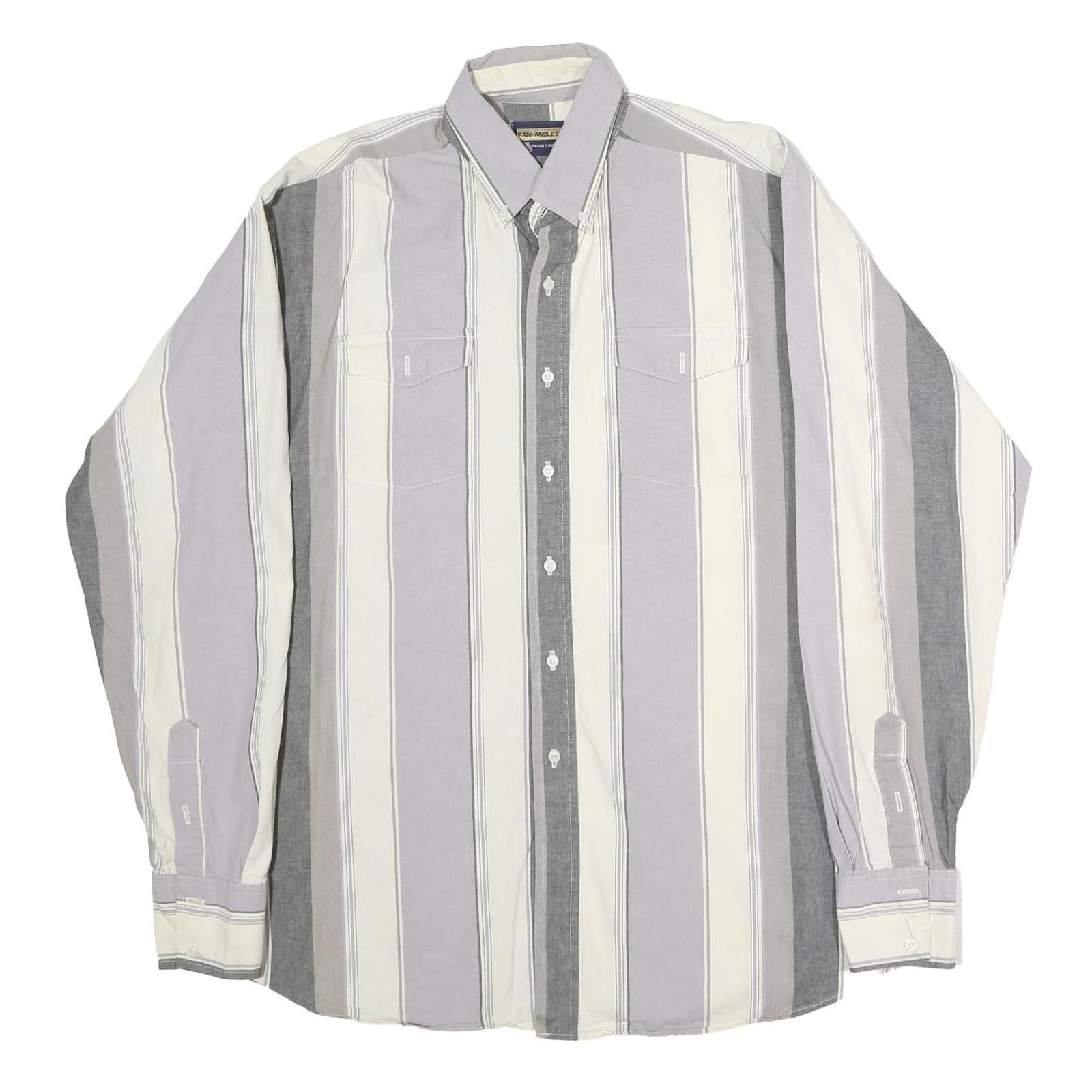 PANHANDLE SLIM Mens Grey & White Striped Cotton Shirt XL Button Down Casual