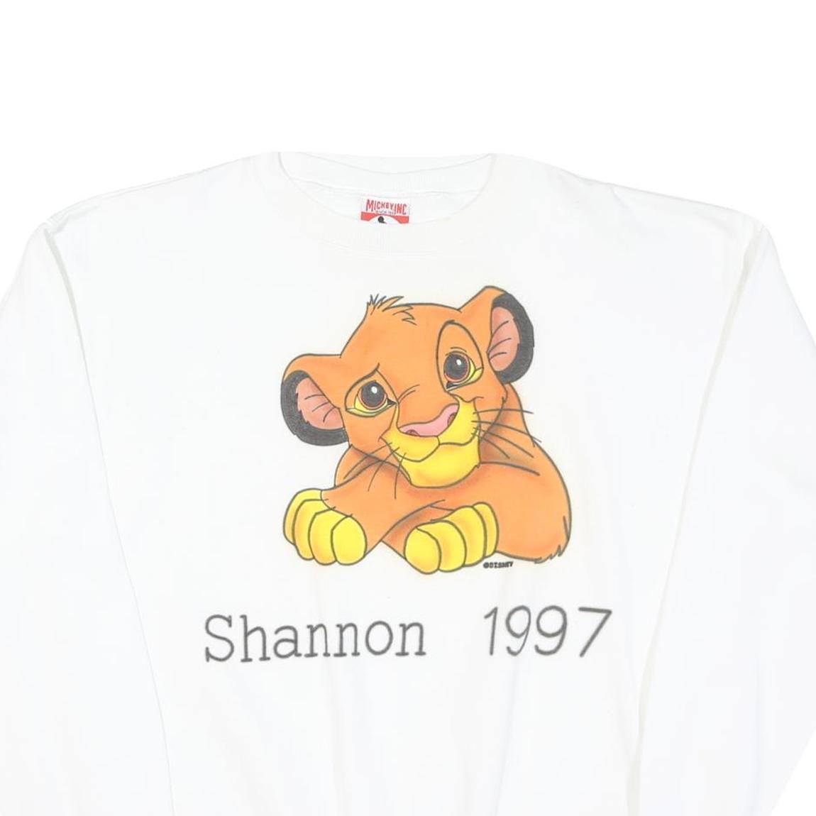 Womens White Cotton Sweatshirt Crew Neck M Lion Cub Graphic 1997 Vintage