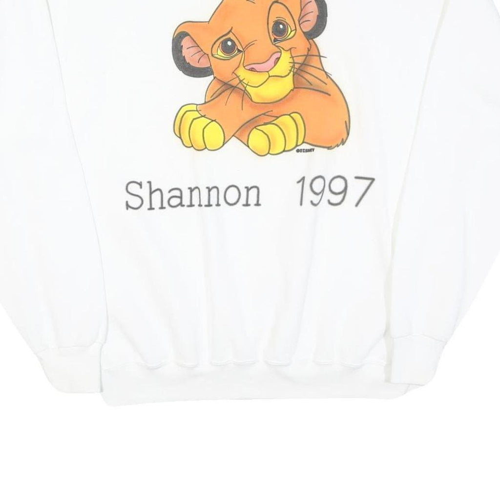 Womens White Cotton Sweatshirt Crew Neck M Lion Cub Graphic 1997 Vintage