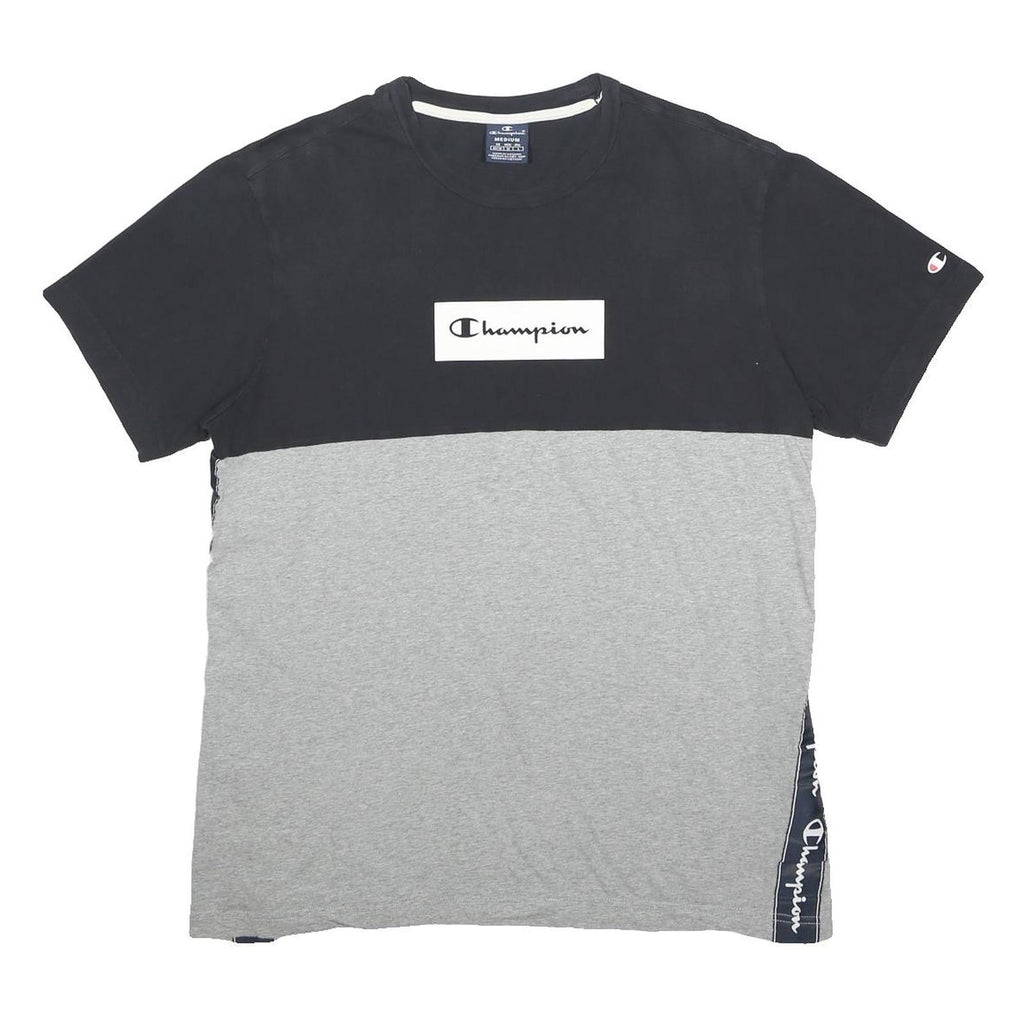 CHAMPION Mens Black & Grey Cotton Blend Logo Graphic T-Shirt M Short Sleeve Crew