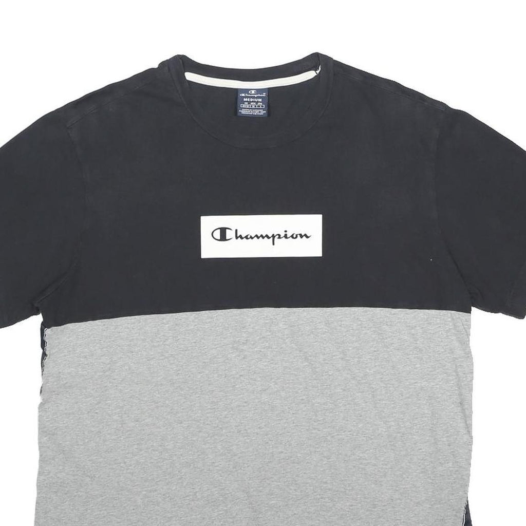 CHAMPION Mens Black & Grey Cotton Blend Logo Graphic T-Shirt M Short Sleeve Crew