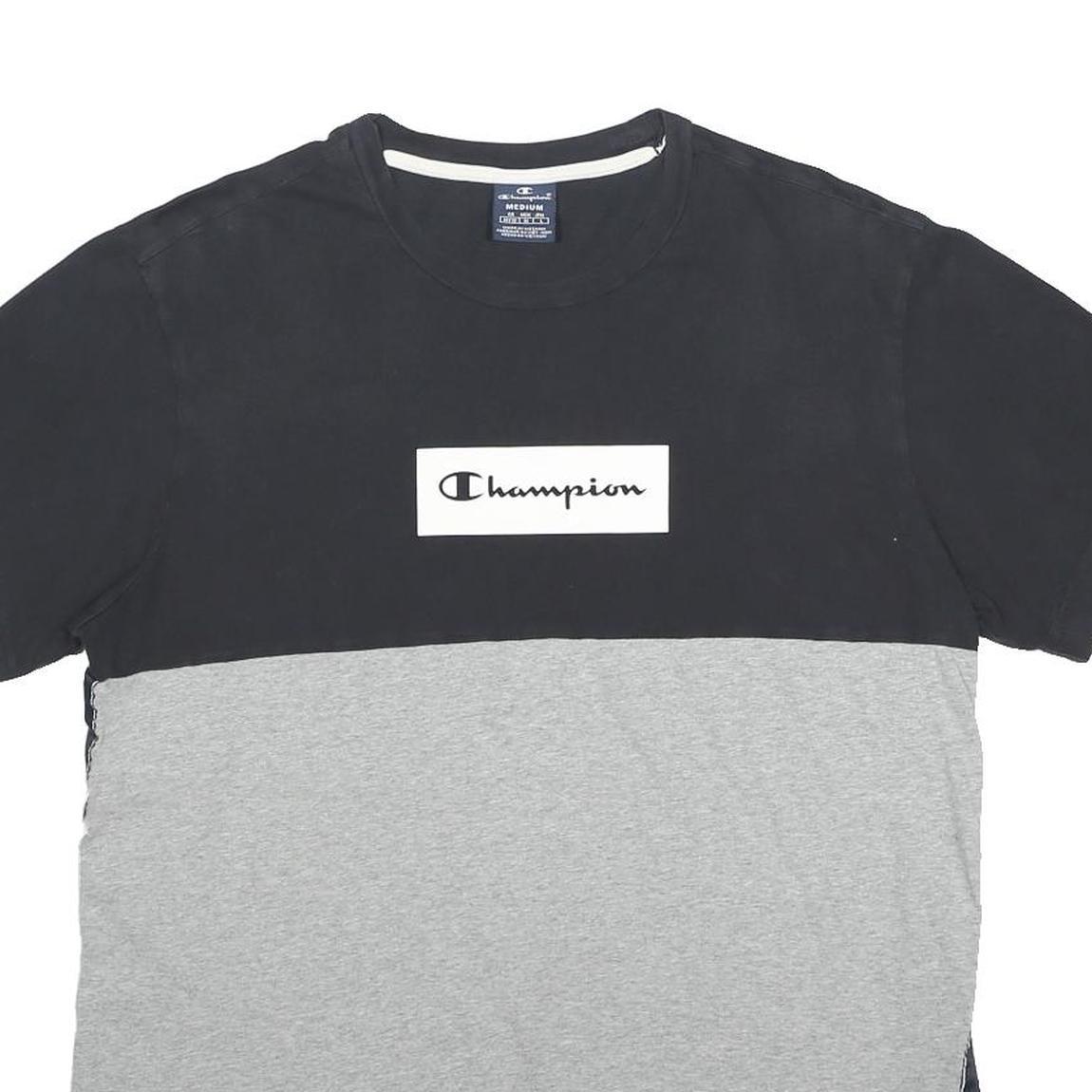 CHAMPION Mens Black & Grey Cotton Blend Logo Graphic T-Shirt M Short Sleeve Crew