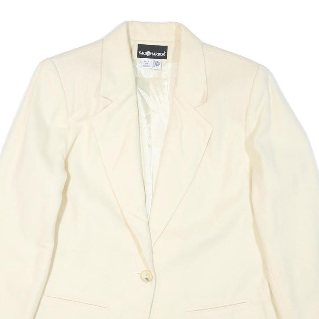 SAG HARBOR Womens White Wool Blazer Jacket UK 14 Single Button Plain Classic