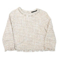 ZARA BASIC Womens Cream Patterned Jumper Crew Neck Basic Knit XS Elegant Style