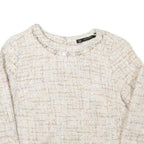 ZARA BASIC Womens Cream Patterned Jumper Crew Neck Basic Knit XS Elegant Style