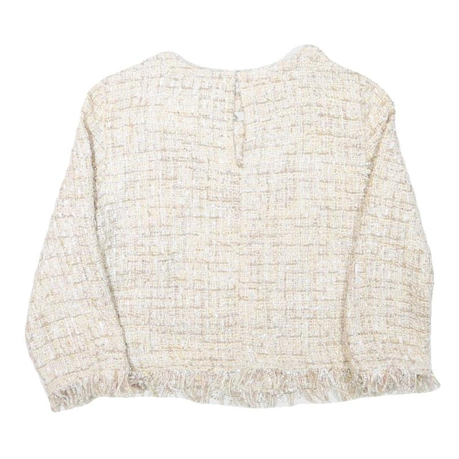 ZARA BASIC Womens Cream Patterned Jumper Crew Neck Basic Knit XS Elegant Style