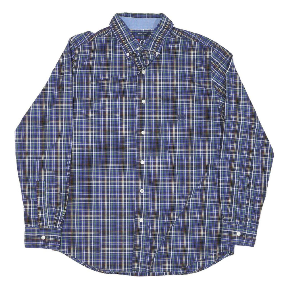 CHAPS Mens Blue Check Shirt M Button-Down Collar Long Sleeve Casual Cotton Blend