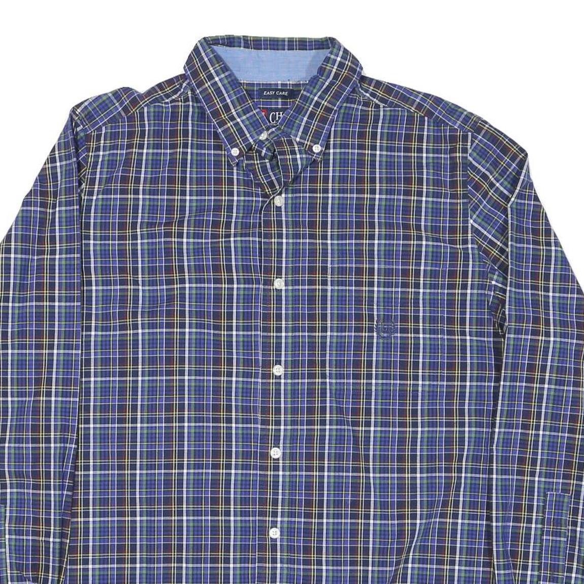 CHAPS Mens Blue Check Shirt M Button-Down Collar Long Sleeve Casual Cotton Blend