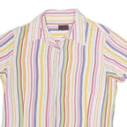 INVISTA Womens White & Pink Striped Shirt L Cotton Blend Short Sleeve Button