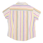 INVISTA Womens White & Pink Striped Shirt L Cotton Blend Short Sleeve Button