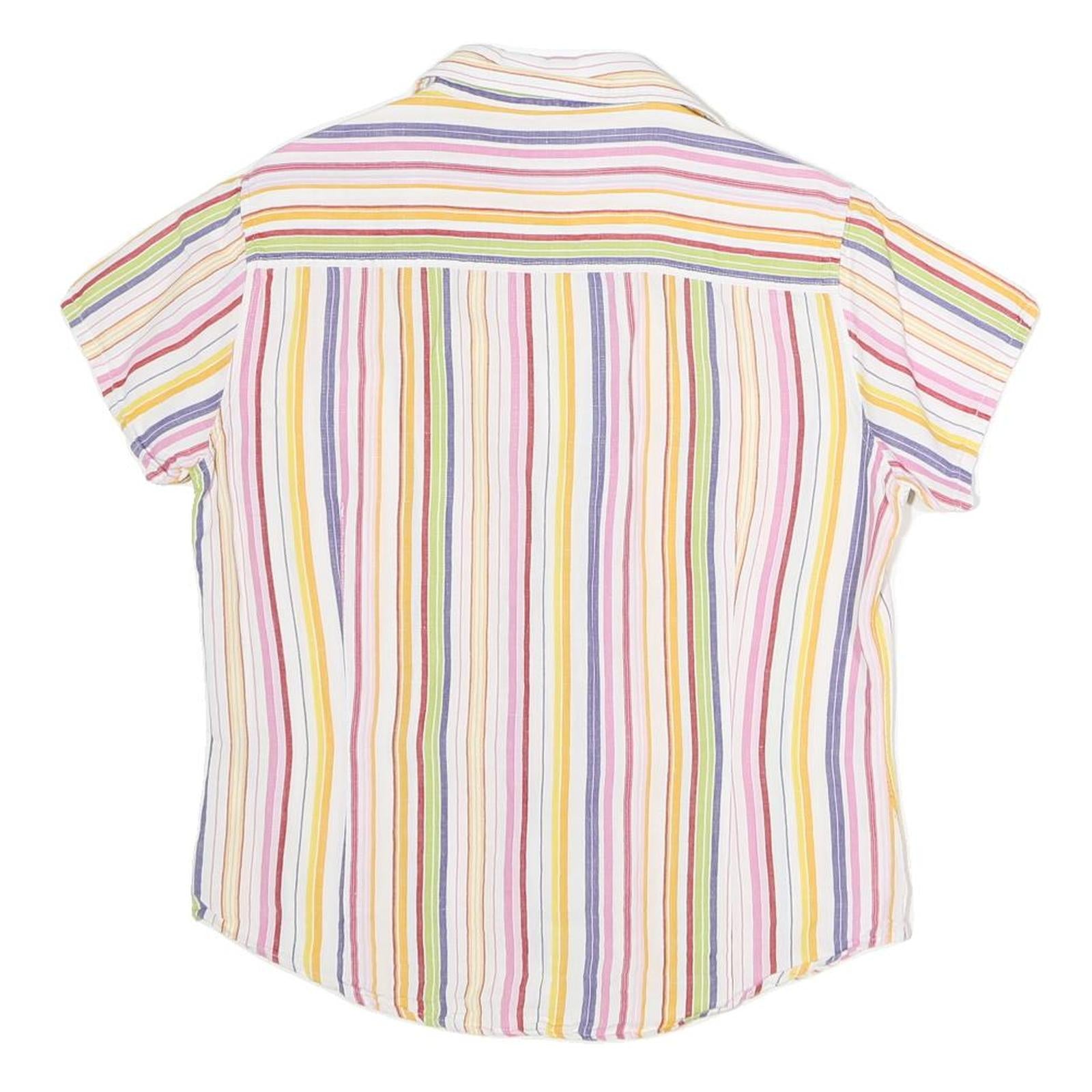 INVISTA Womens White & Pink Striped Shirt L Cotton Blend Short Sleeve Button