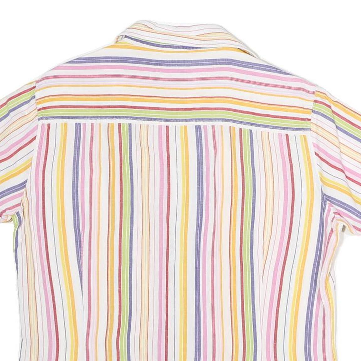 INVISTA Womens White & Pink Striped Shirt L Cotton Blend Short Sleeve Button