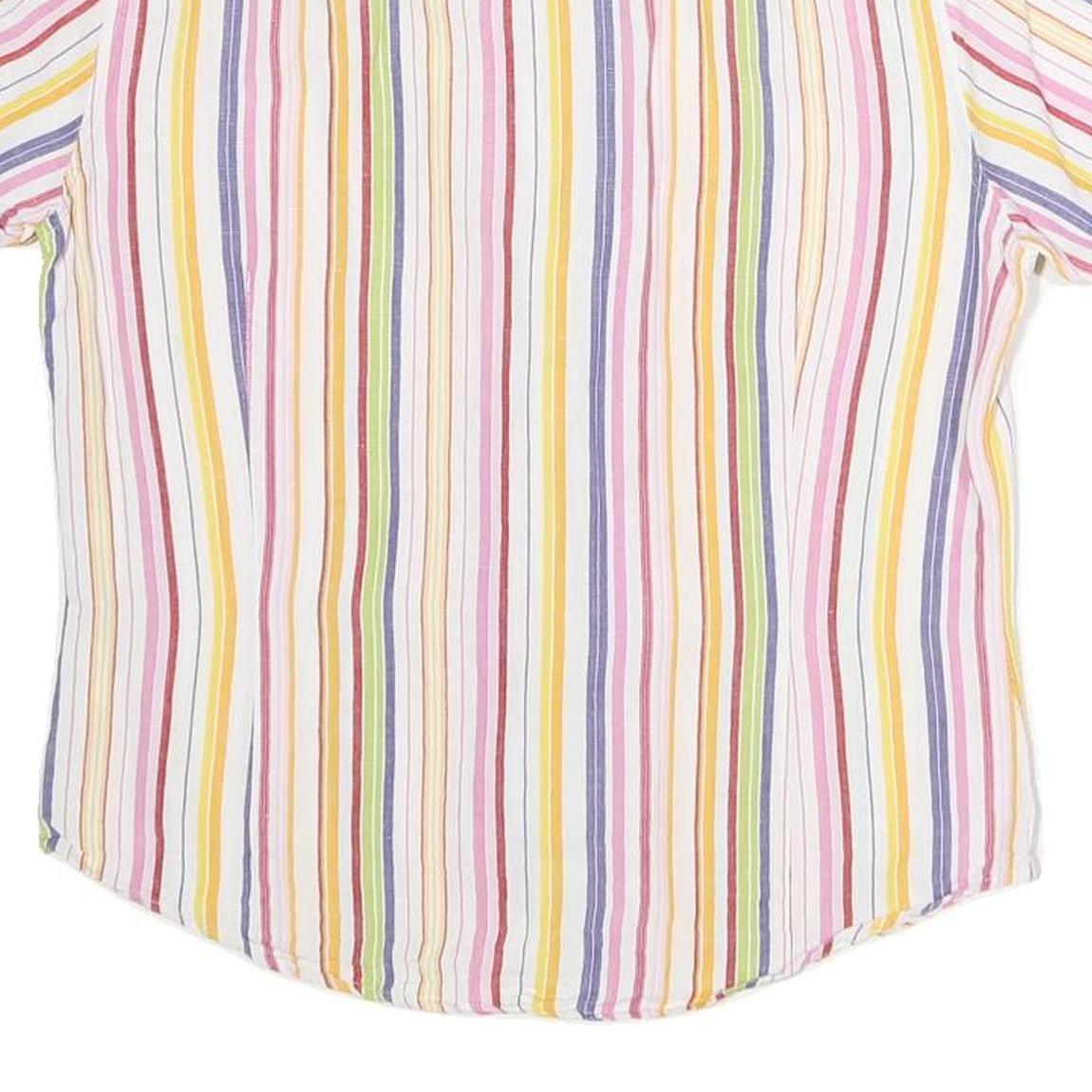 INVISTA Womens White & Pink Striped Shirt L Cotton Blend Short Sleeve Button